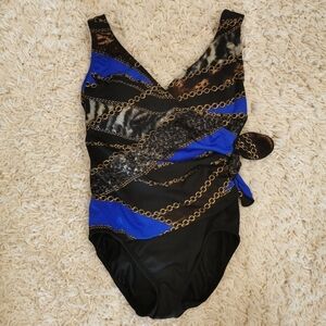 NWT Longitude 1-Piece Swimsuit in Black and Blue, Padded Cups - Sz 8